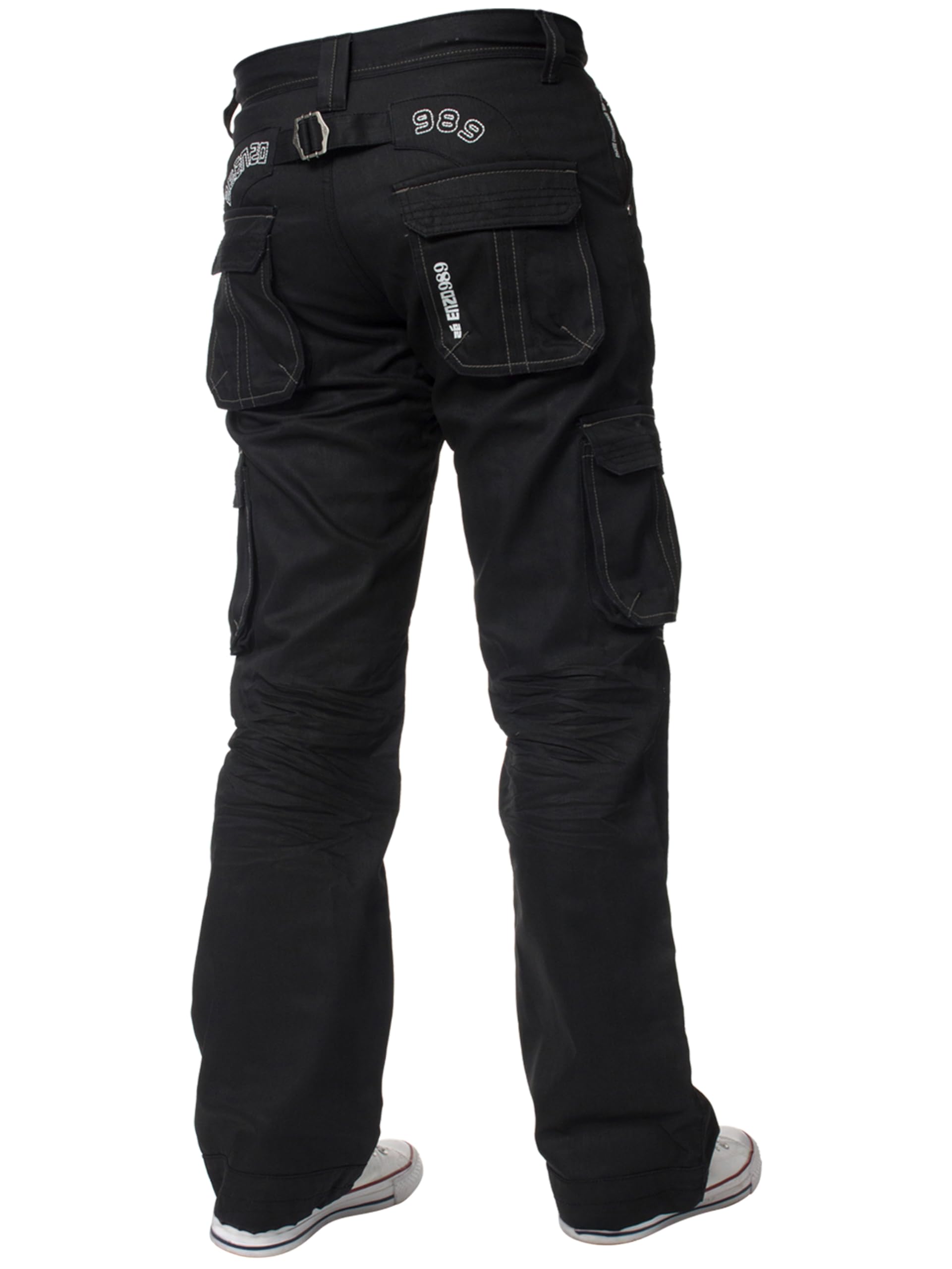 New ENZO Mens Designer Cargo Combat Blue Coated Denim Jeans Pants All Waist Size