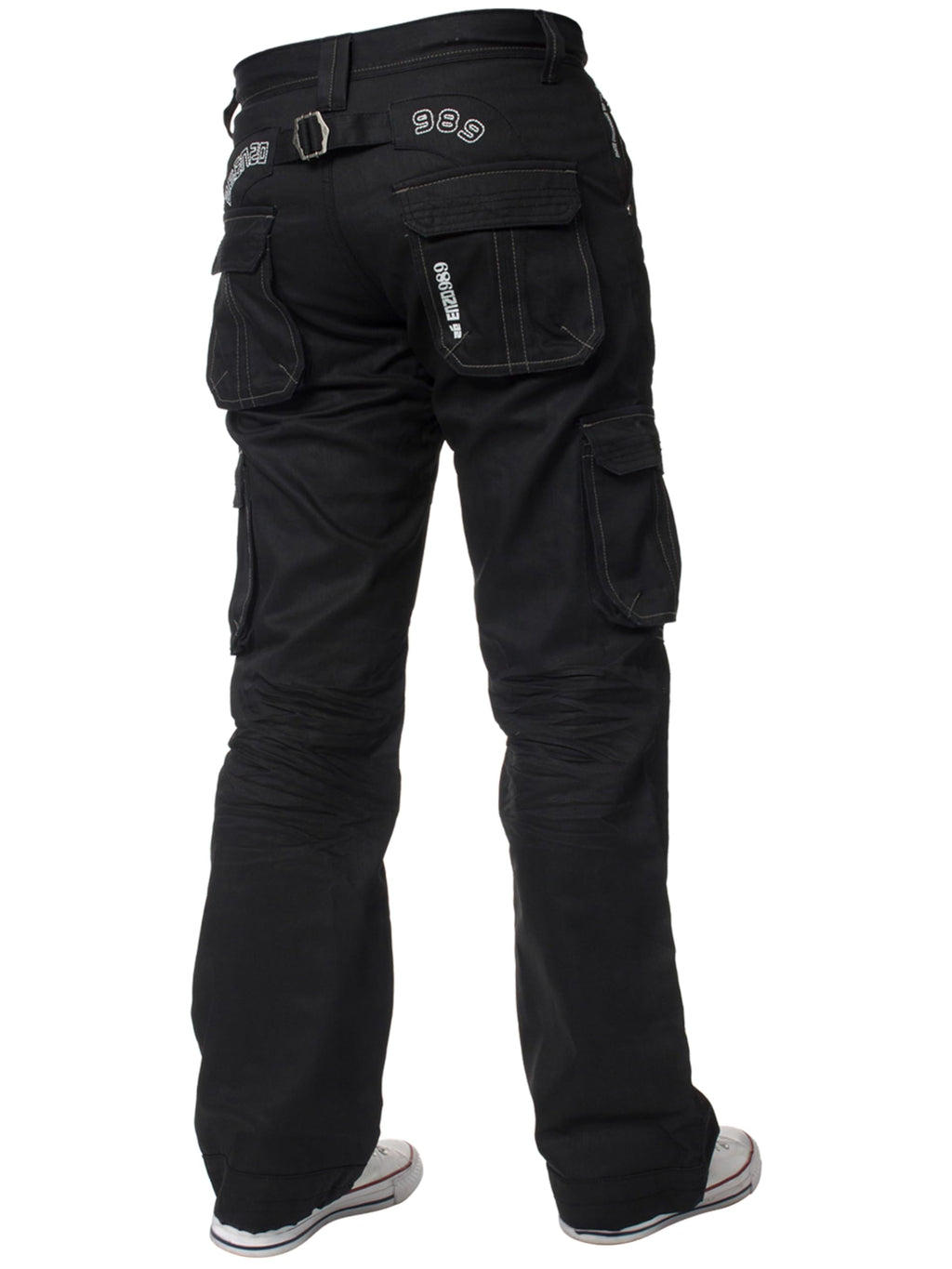 New ENZO Mens Designer Cargo Combat Blue Coated Denim Jeans Pants All Waist Size