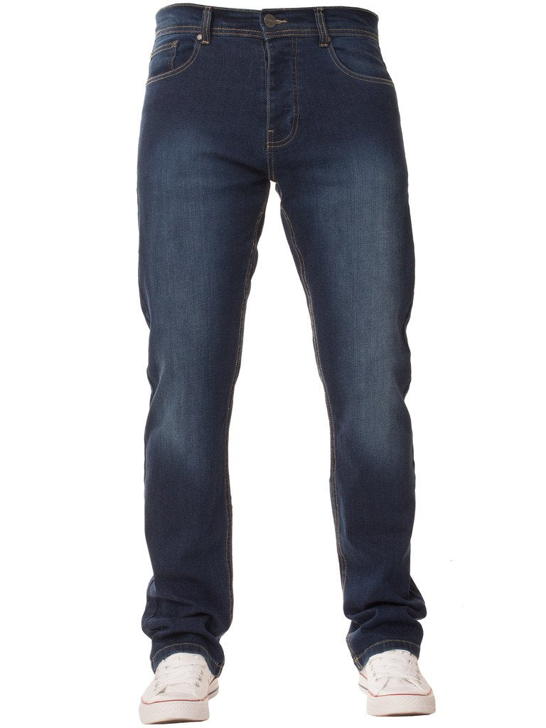 New Mens ENZO Stretch Straight Leg Regular Fit Classic Basic Denim Jeans