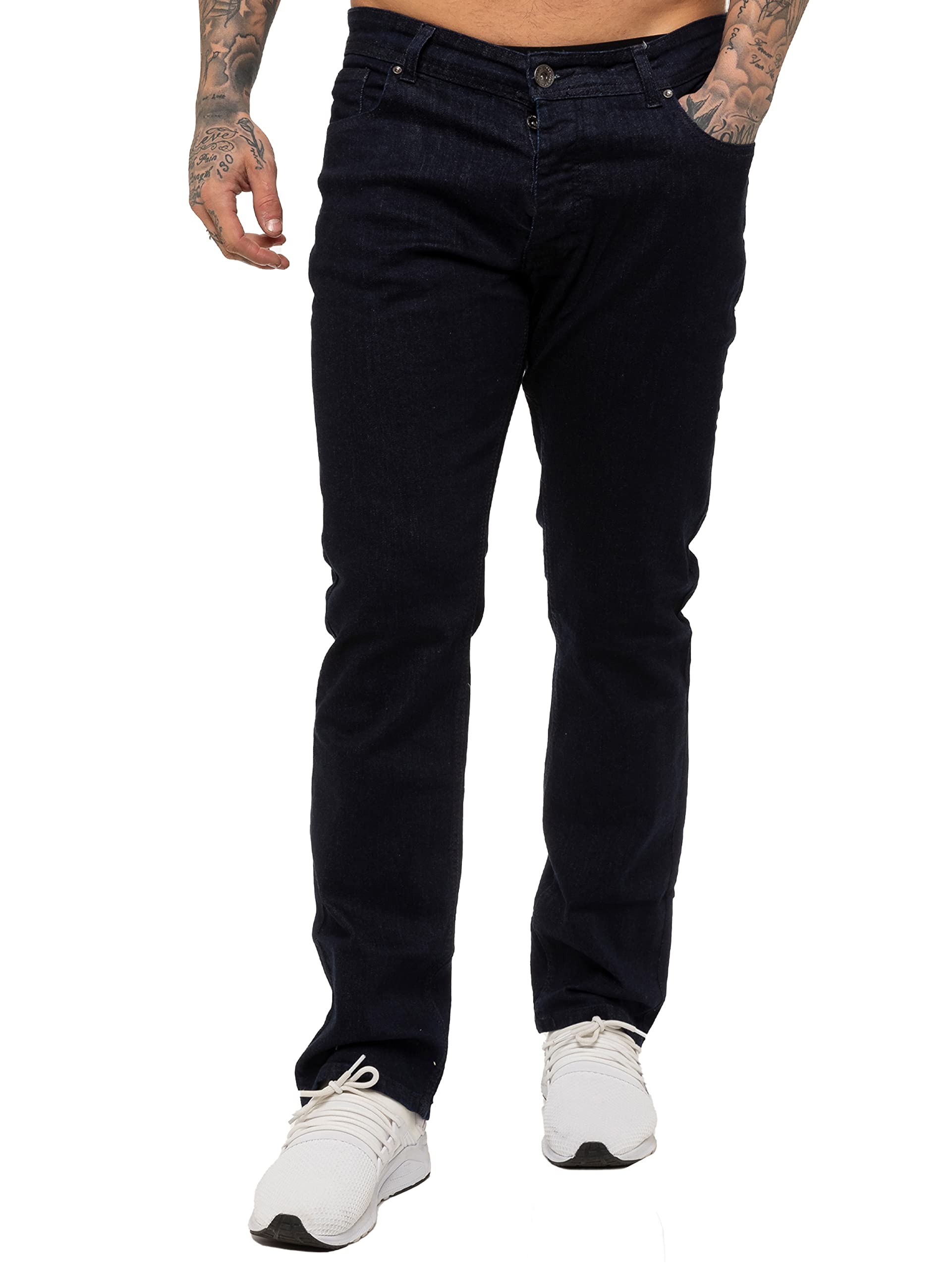 989Zé ENZO Mens Stretch Straight Leg Regular Fit Classic Denim Jeans All Waist Sizes
