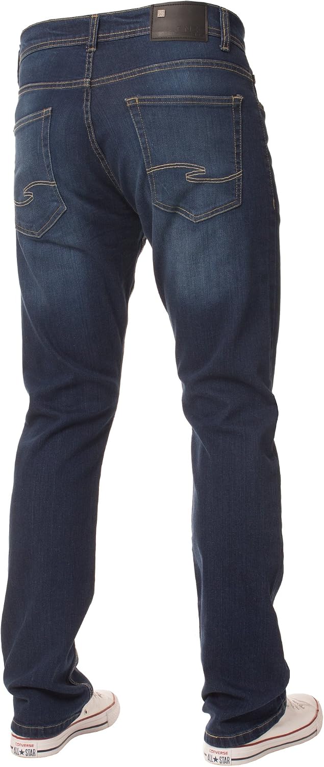 New Mens ENZO Stretch Straight Leg Regular Fit Classic Basic Denim Jeans