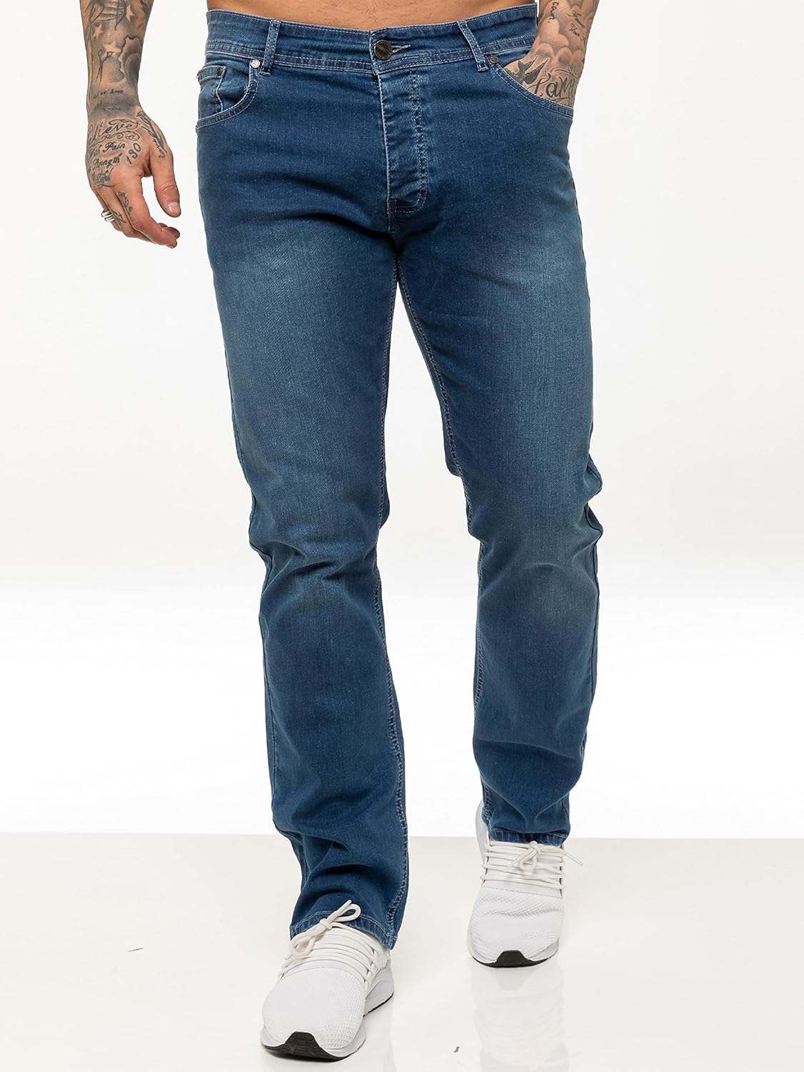 989Zé ENZO Mens Stretch Straight Leg Regular Fit Classic Denim Jeans All Waist Sizes