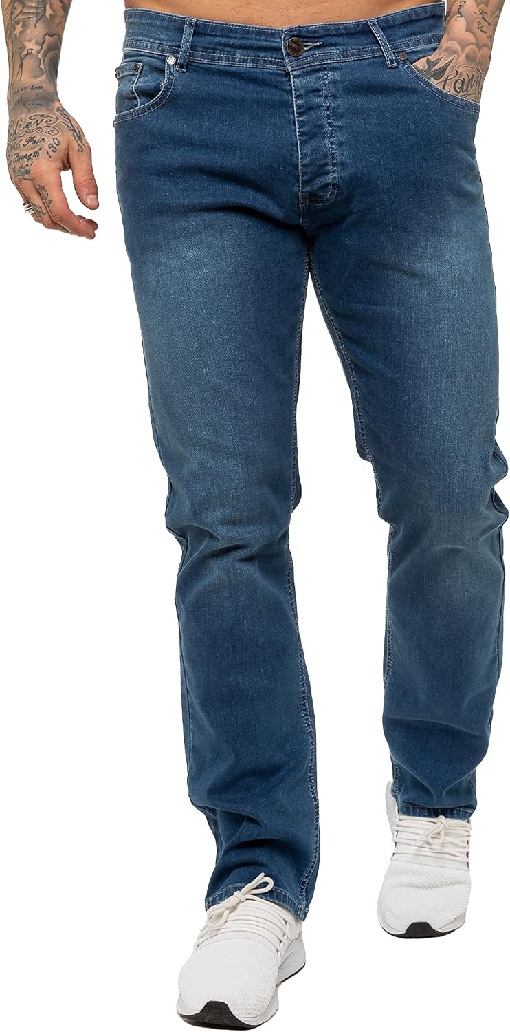 989Zé ENZO Mens Stretch Straight Leg Regular Fit Classic Denim Jeans All Waist Sizes