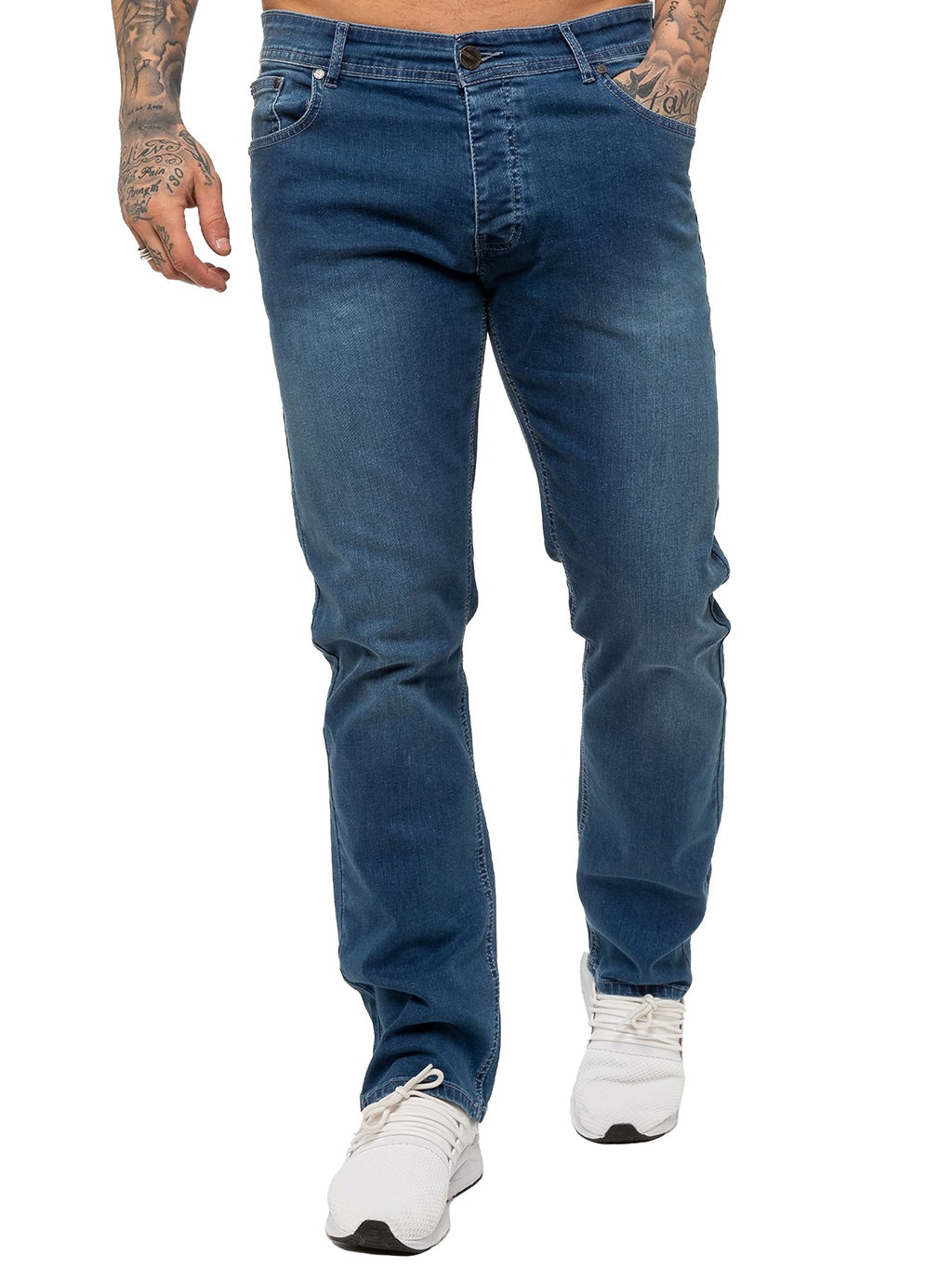 989Zé ENZO Mens Stretch Straight Leg Regular Fit Classic Denim Jeans All Waist Sizes