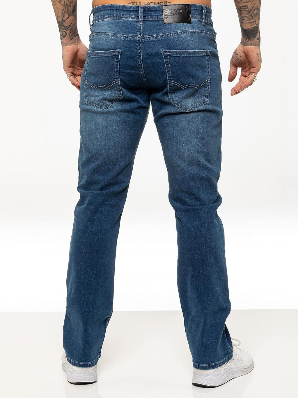 989Zé ENZO Mens Stretch Straight Leg Regular Fit Classic Denim Jeans All Waist Sizes