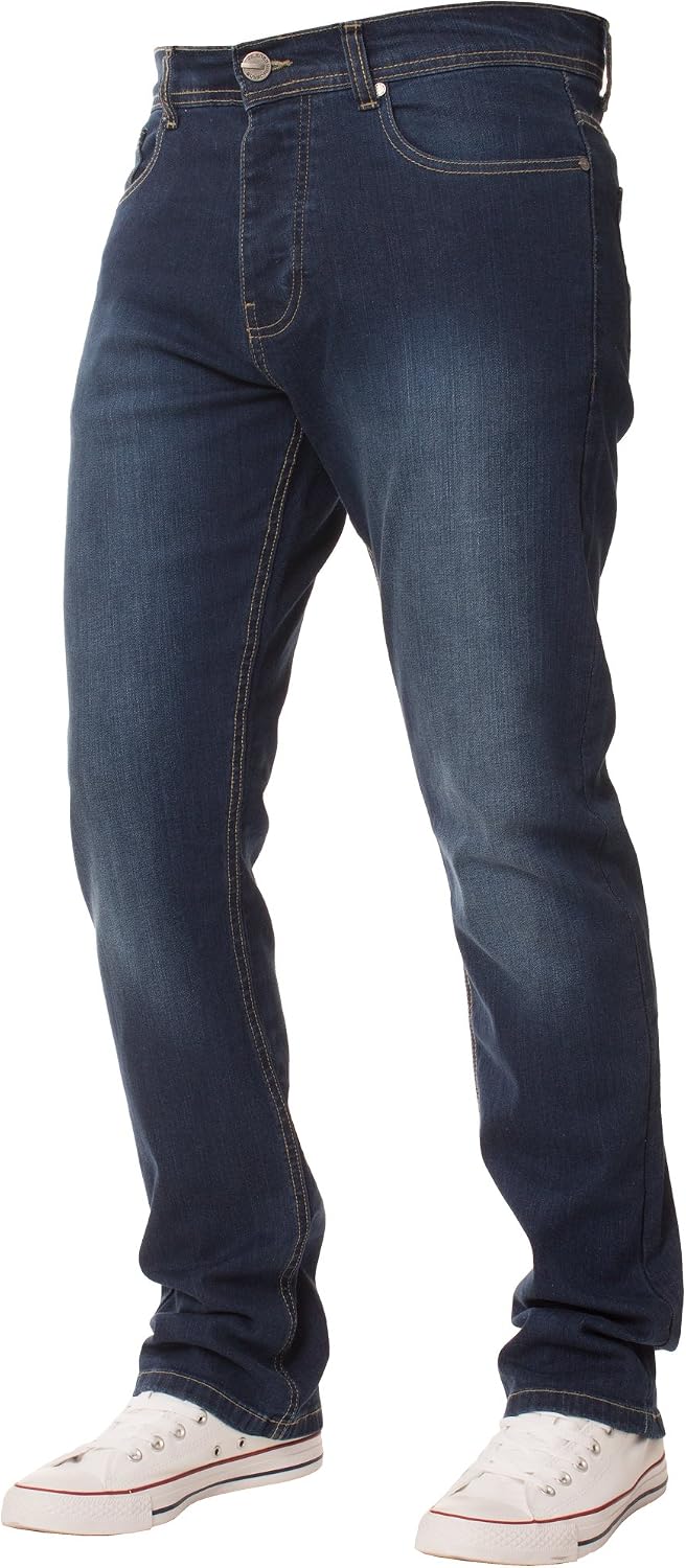 New Mens ENZO Stretch Straight Leg Regular Fit Classic Basic Denim Jeans