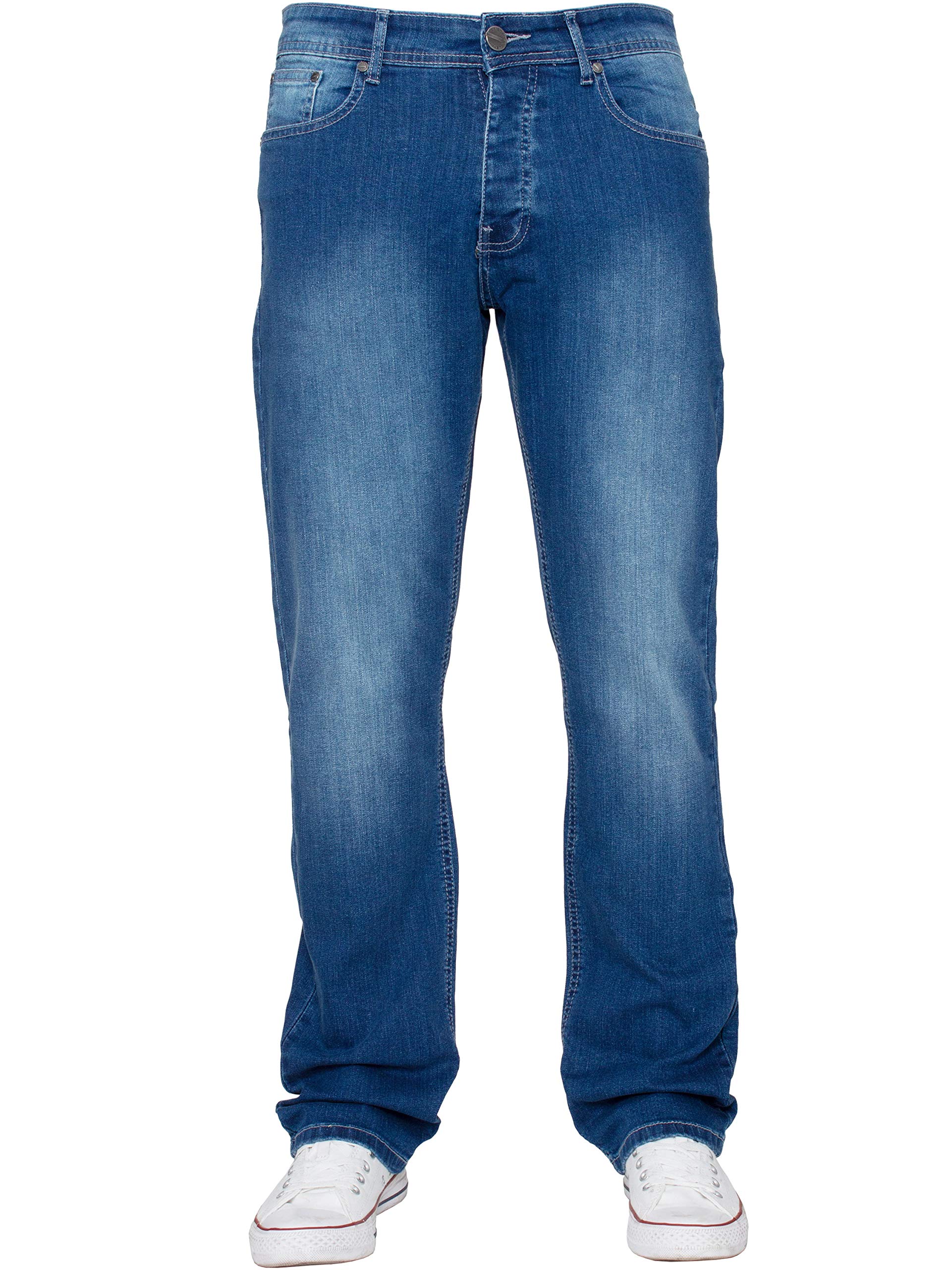 New Mens ENZO Stretch Straight Leg Regular Fit Classic Basic Denim Jeans