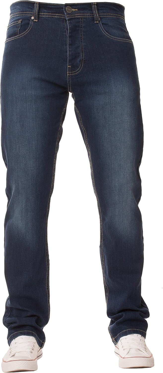 New Mens ENZO Stretch Straight Leg Regular Fit Classic Basic Denim Jeans